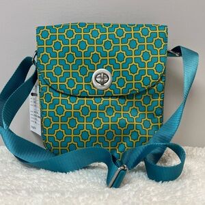 Baggallini Trellis Print Aquamarine/Peach w/Gold Geometric Print Shoulder Bag